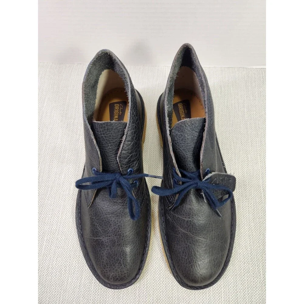 Clarks Originals 7.5 M Desert Boots Navy Blue Leather Chukka Crepe Soles 12780